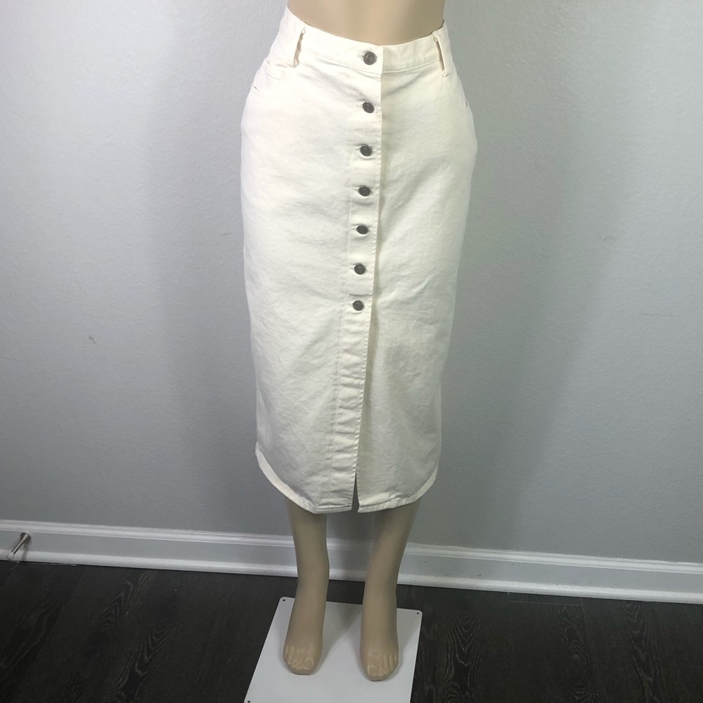 Vintage 90’s Cream Denim Button-Down Midi Skirt